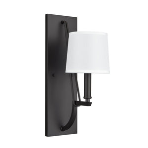 Atlas Robinson 16'' High 1-Light Sconce - Matte Black, Transitional Design with Off-White Fabric Shade WL11137-BK