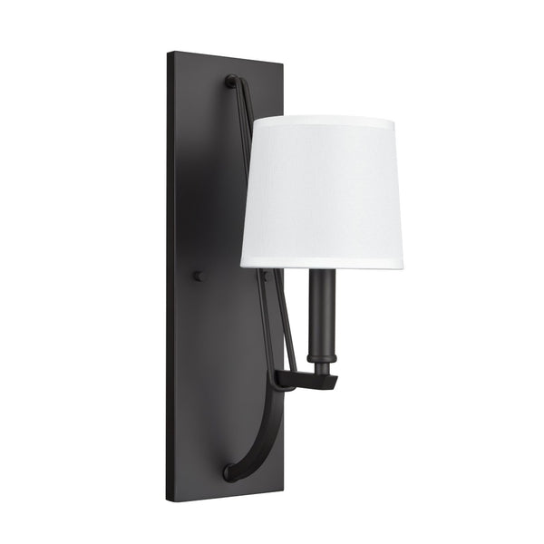 Atlas Robinson 16'' High 1-Light Sconce - Matte Black, Transitional Design with Off-White Fabric Shade WL11137-BK