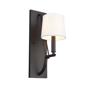 Atlas Robinson 16'' High 1-Light Sconce - Matte Black, Transitional Design with Off-White Fabric Shade WL11137-BK