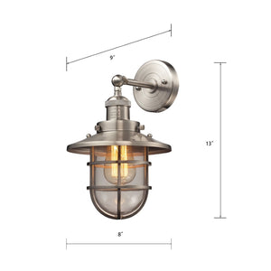 Atlas Seaport 13'' High 1-Light Sconce - Nautical-Inspired Industrial Design for Elegant Indoor Lighting Satin Nickel WL11141-NK