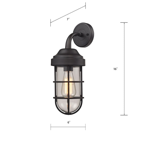Atlas Seaport 16" High Nautical-Industrial 1-Light Sconce in Oil Rubbed Bronze for Coastal Charm WL11142-BZ
