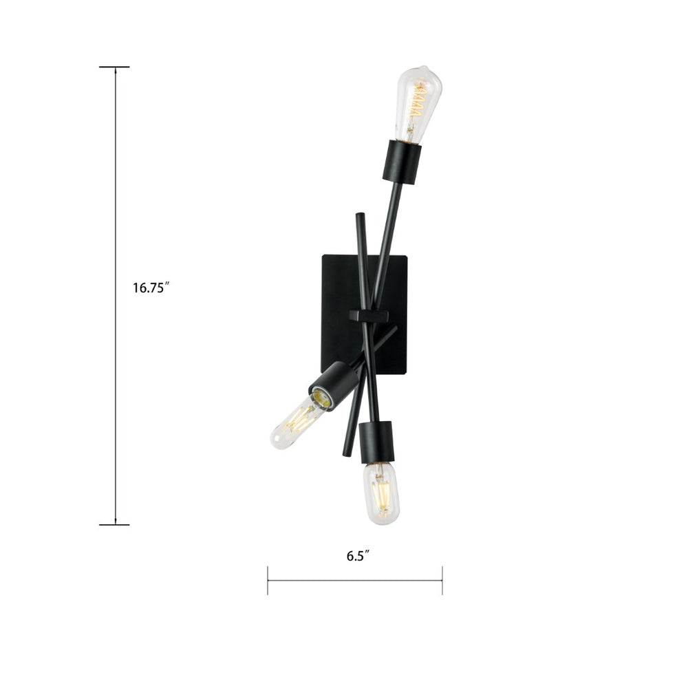Atlas Stick 16.75'' High 3-Light Sconce - Modern Matte Black Wall Fixture for Contemporary Spaces WL11149-BK