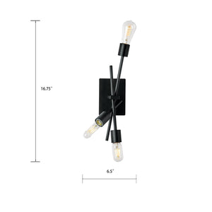 Atlas Stick 16.75'' High 3-Light Sconce - Modern Matte Black Wall Fixture for Contemporary Spaces WL11149-BK