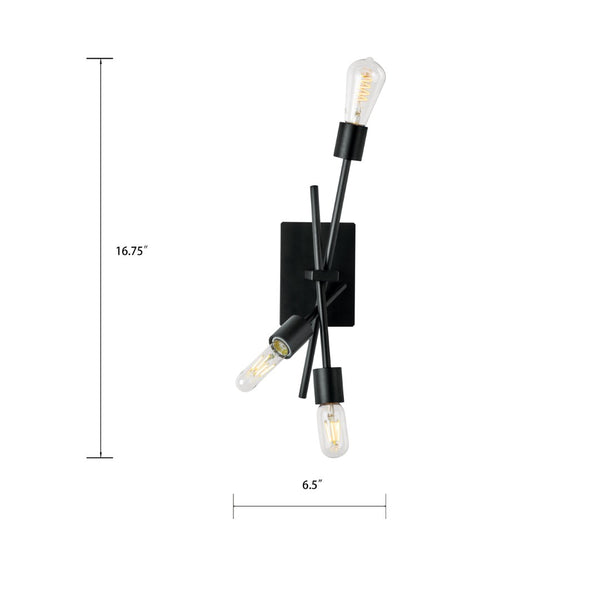 Atlas Stick 16.75'' High 3-Light Sconce - Modern Matte Black Wall Fixture for Contemporary Spaces WL11149-BK