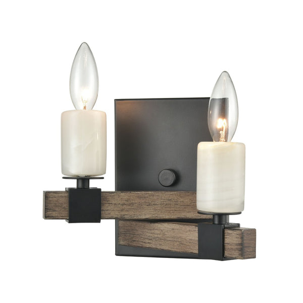 Atlas Stone Manor 2-Light Matte Black Sconce with Polished Stone Accents for Elegant Indoor Lighting WL11150-BK