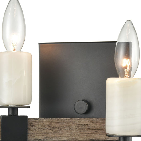 Atlas Stone Manor 2-Light Matte Black Sconce with Polished Stone Accents for Elegant Indoor Lighting WL11150-BK