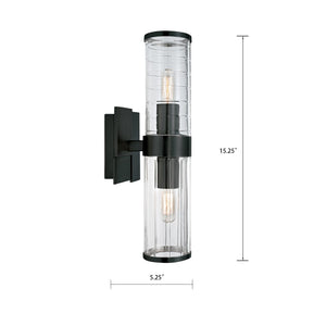 Atlas Stripe 15.25'' High 2-Light Wall Sconce - Contemporary Dual Glass Columns for Modern Illumination Matte Black WL11151-BK