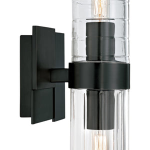 Atlas Stripe 15.25'' High 2-Light Wall Sconce - Contemporary Dual Glass Columns for Modern Illumination Matte Black WL11151-BK