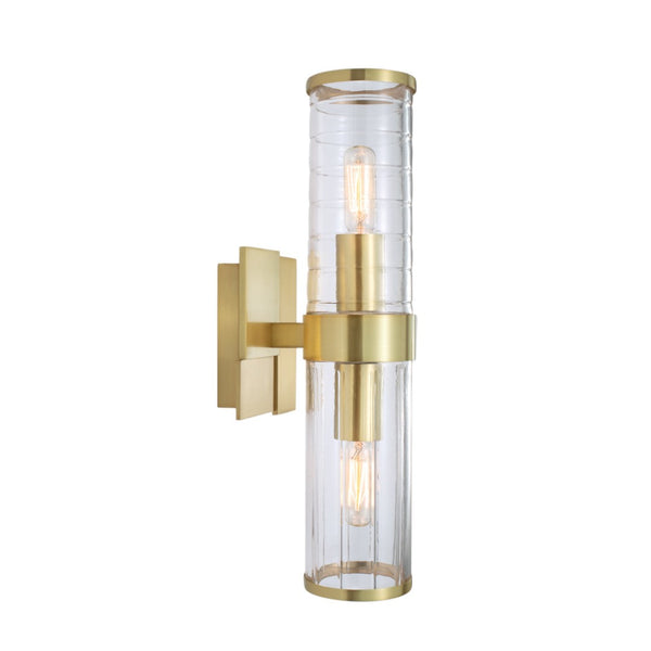 Atlas Stripe 15.25'' High 2-Light Wall Sconce - Contemporary Dual Glass Columns for Modern Illumination Satin Brass WL11151-BS