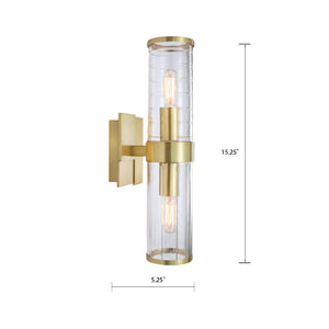 Atlas Stripe 15.25'' High 2-Light Wall Sconce - Contemporary Dual Glass Columns for Modern Illumination Satin Brass WL11151-BS
