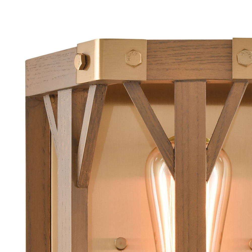 Atlas Structure 10" High 1-Light Sconce - Rustic Modern Style with Satin Brass Finish & Oak Accents WL11152-BS