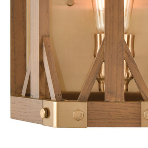 Atlas Structure 10" High 1-Light Sconce - Rustic Modern Style with Satin Brass Finish & Oak Accents WL11152-BS