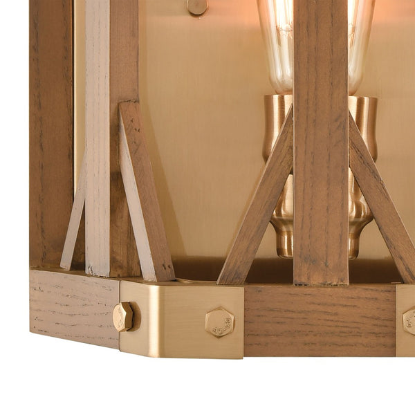 Atlas Structure 10" High 1-Light Sconce - Rustic Modern Style with Satin Brass Finish & Oak Accents WL11152-BS