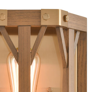 Atlas Structure 10" High 1-Light Sconce - Rustic Modern Style with Satin Brass Finish & Oak Accents WL11152-BS