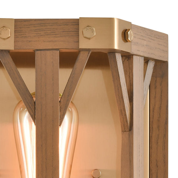 Atlas Structure 10" High 1-Light Sconce - Rustic Modern Style with Satin Brass Finish & Oak Accents WL11152-BS