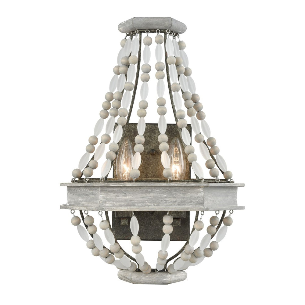 Atlas Summerton 16'' High 2-Light Sconce - Coastal Elegance with Graywash Finish & Rustic Bead Details WL11153-GY