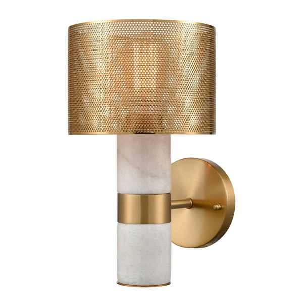 Atlas Sureshot 12" High 1-Light Wall Sconce - Aged Brass & White Marble for Modern Glamour & Elegance WL11154-WH