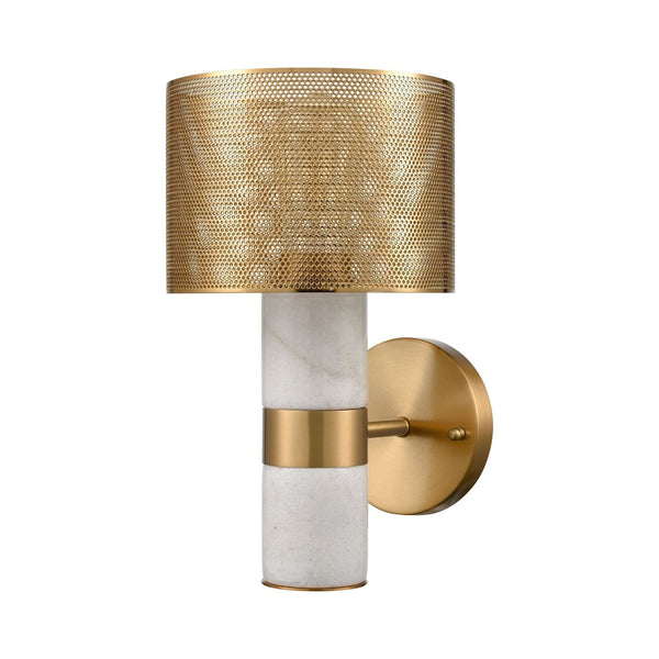 Atlas Sureshot 12" High 1-Light Wall Sconce - Aged Brass & White Marble for Modern Glamour & Elegance WL11154-WH
