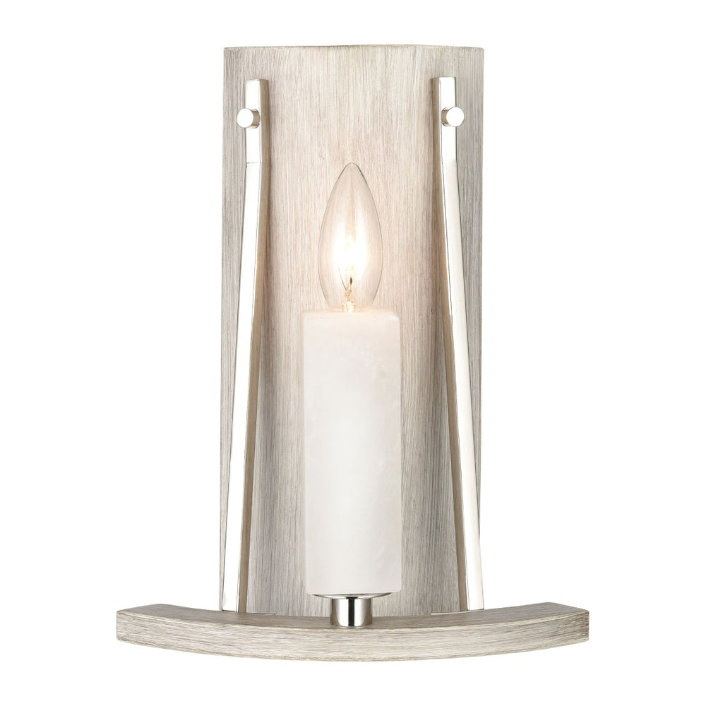 Atlas White Stone 12" High 1-Light Sconce - Elegant Polished Nickel & Oak Accent for Modern Interiors WL11169-NK