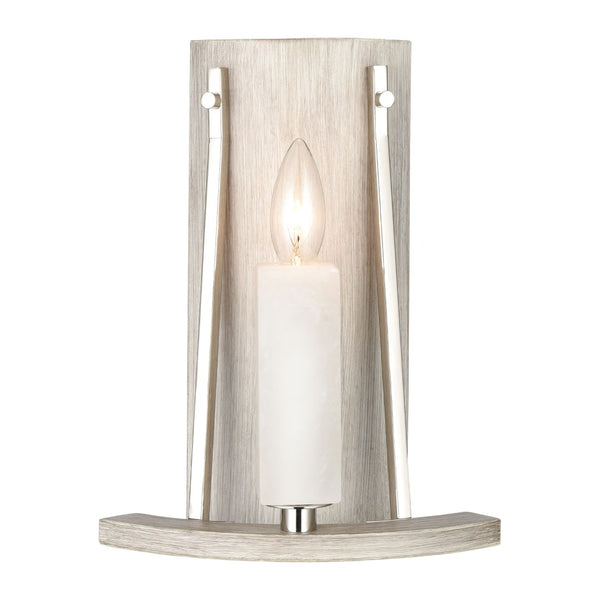 Atlas White Stone 12" High 1-Light Sconce - Elegant Polished Nickel & Oak Accent for Modern Interiors WL11169-NK