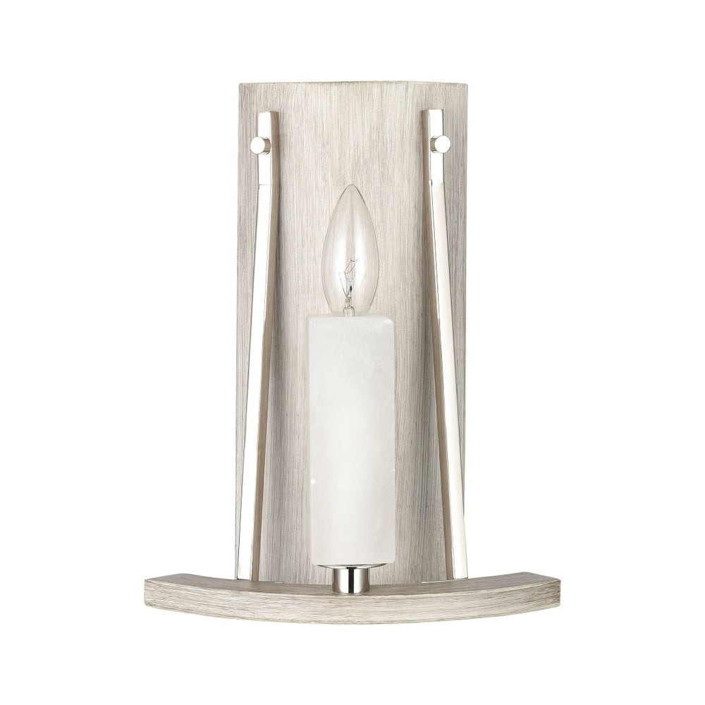 Atlas White Stone 12" High 1-Light Sconce - Elegant Polished Nickel & Oak Accent for Modern Interiors WL11169-NK