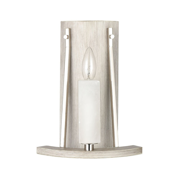 Atlas White Stone 12" High 1-Light Sconce - Elegant Polished Nickel & Oak Accent for Modern Interiors WL11169-NK