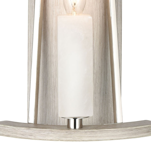 Atlas White Stone 12" High 1-Light Sconce - Elegant Polished Nickel & Oak Accent for Modern Interiors WL11169-NK