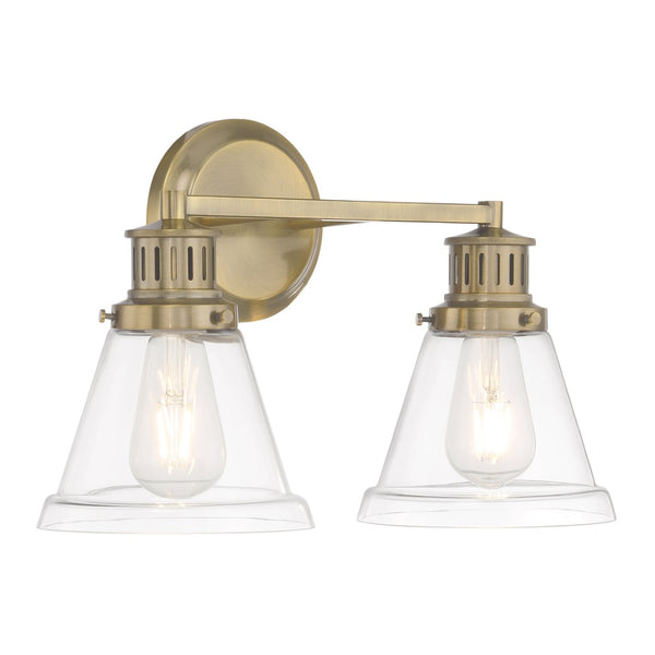 Atlas Alden 2-Light Vanity Light Fixture - Timeless Transitional Design with Elegant Glass Shades Antique Brass Clear 16.25'' WL11178-BS