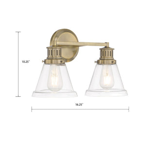 Atlas Alden 2-Light Vanity Light Fixture - Timeless Transitional Design with Elegant Glass Shades Antique Brass Clear 16.25'' WL11178-BS