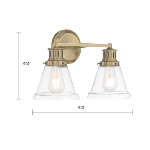 Atlas Alden 2-Light Vanity Light Fixture - Timeless Transitional Design with Elegant Glass Shades Antique Brass Clear 16.25'' WL11178-BS