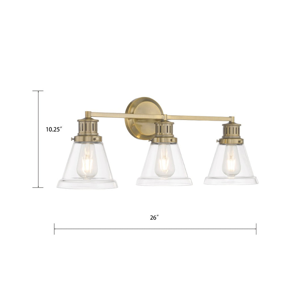 Atlas Alden 2-Light Vanity Light Fixture - Timeless Transitional Design with Elegant Glass Shades Antique Brass Clear 26'' WL11179-BS