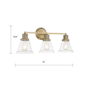 Atlas Alden 2-Light Vanity Light Fixture - Timeless Transitional Design with Elegant Glass Shades Antique Brass Clear 26'' WL11179-BS
