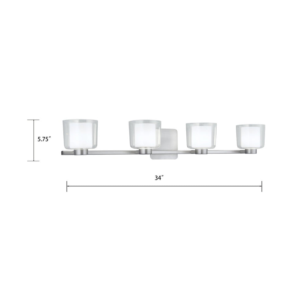 Atlas Alexus 34'' Wide 4-Light Vanity Fixture - Elegant Brushed Nickel with Two-Tone Glass Shades WL11180-NK