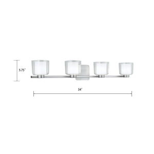 Atlas Alexus 34'' Wide 4-Light Vanity Fixture - Elegant Brushed Nickel with Two-Tone Glass Shades WL11180-NK