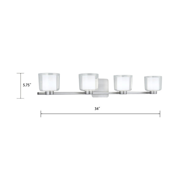Atlas Alexus 34'' Wide 4-Light Vanity Fixture - Elegant Brushed Nickel with Two-Tone Glass Shades WL11180-NK