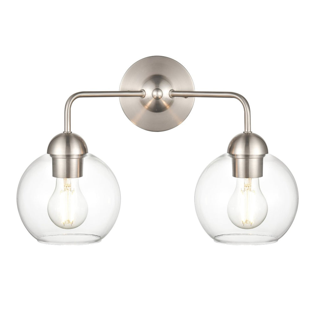 Atlas Astoria 2-Light Vanity Light Fixture with Clear Glass Globes for Midcentury Modern Bathroom Style Brushed Nickel WL11186-NK