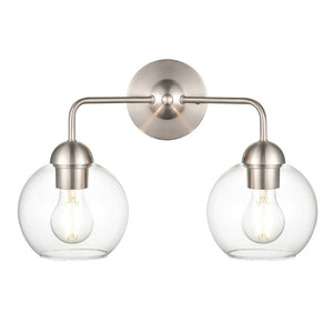 Atlas Astoria 2-Light Vanity Light Fixture with Clear Glass Globes for Midcentury Modern Bathroom Style Brushed Nickel WL11186-NK