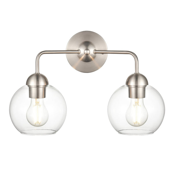 Atlas Astoria 2-Light Vanity Light Fixture with Clear Glass Globes for Midcentury Modern Bathroom Style Brushed Nickel WL11186-NK