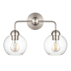 Atlas Astoria 2-Light Vanity Light Fixture with Clear Glass Globes for Midcentury Modern Bathroom Style Brushed Nickel WL11186-NK