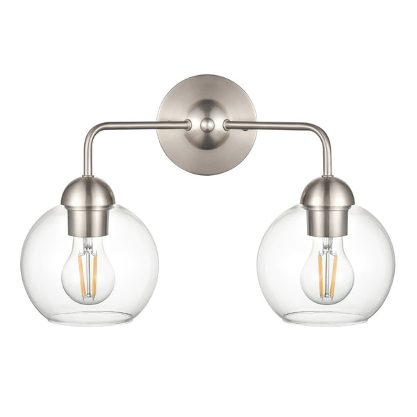 Atlas Astoria 2-Light Vanity Light Fixture with Clear Glass Globes for Midcentury Modern Bathroom Style Brushed Nickel WL11186-NK