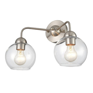 Atlas Astoria 2-Light Vanity Light Fixture with Clear Glass Globes for Midcentury Modern Bathroom Style Brushed Nickel WL11186-NK