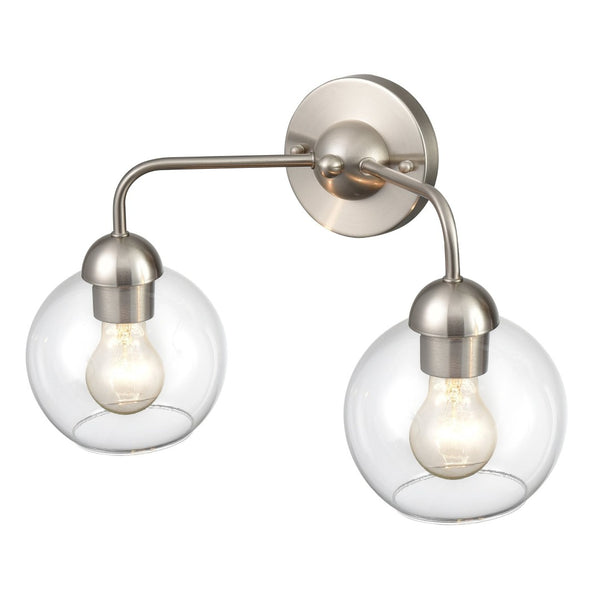 Atlas Astoria 2-Light Vanity Light Fixture with Clear Glass Globes for Midcentury Modern Bathroom Style Brushed Nickel WL11186-NK