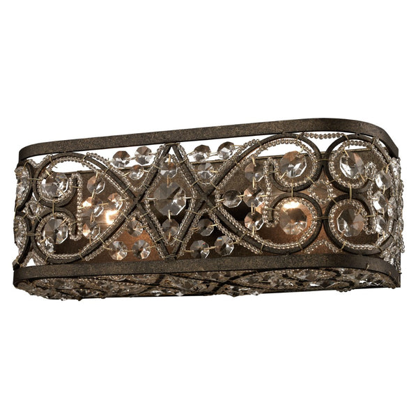 Atlas Amherst 2-Light Vanity Light Fixture – Elegant Crystal Accents & Modern Wrought-Iron Design Antique Bronze 14'' WL11188-BZ