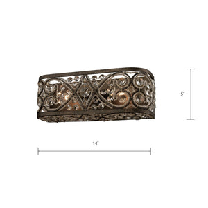 Atlas Amherst 2-Light Vanity Light Fixture – Elegant Crystal Accents & Modern Wrought-Iron Design Antique Bronze 14'' WL11188-BZ