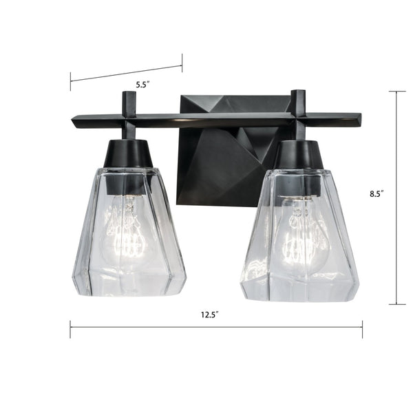 Atlas Arctic 12.4'' Wide 2-Light Vanity Light - Modern Geometric Design for Bright Bathroom Illumination Acid Dipped Black WL11190-BK