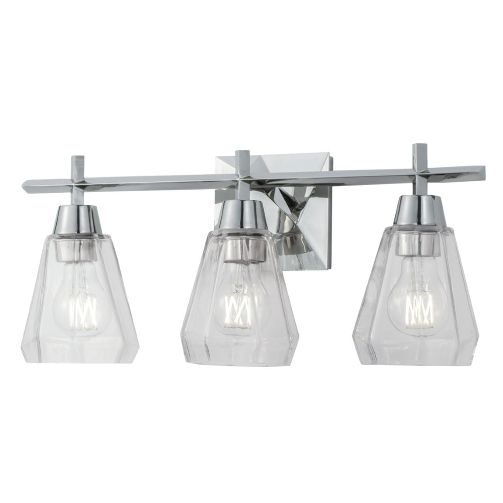 Atlas Arctic 3-Light Modern Vanity Light Fixture - Polished Nickel with Faceted Glass Shades, 20" Wide WL11191-NK