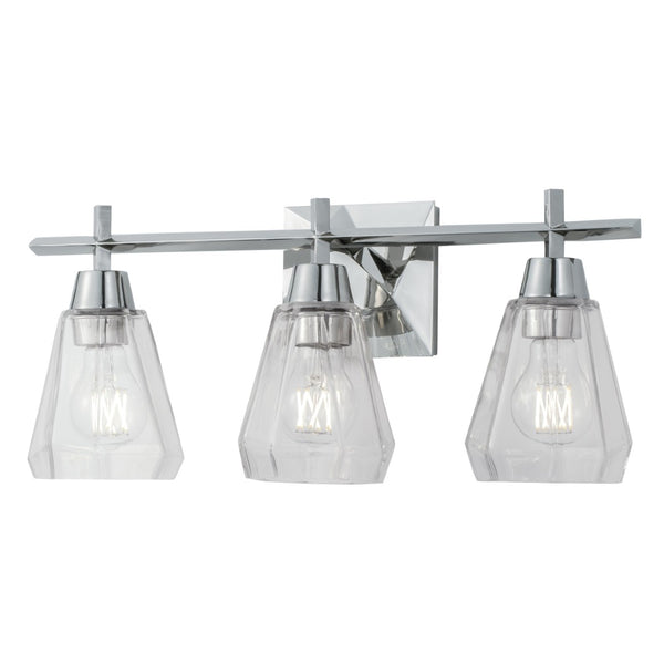 Atlas Arctic 3-Light Modern Vanity Light Fixture - Polished Nickel with Faceted Glass Shades, 20" Wide WL11191-NK