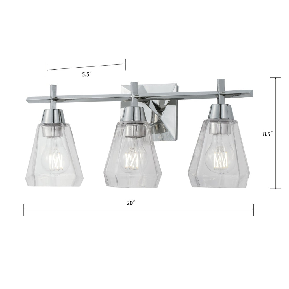 Atlas Arctic 3-Light Modern Vanity Light Fixture - Polished Nickel with Faceted Glass Shades, 20" Wide WL11191-NK