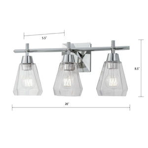 Atlas Arctic 3-Light Modern Vanity Light Fixture - Polished Nickel with Faceted Glass Shades, 20" Wide WL11191-NK