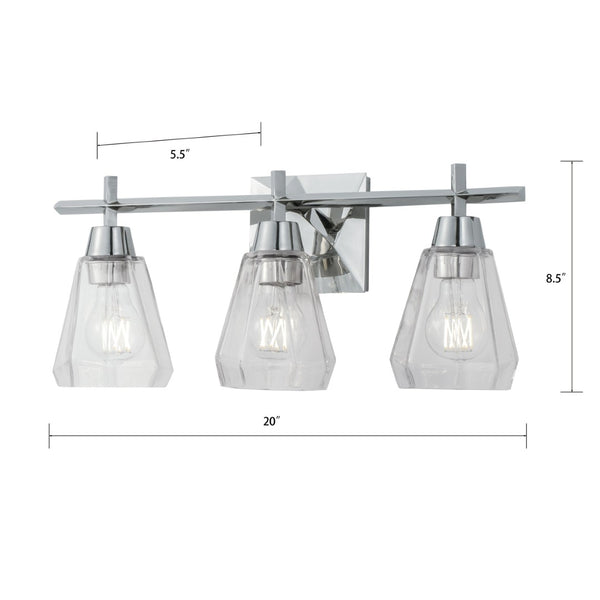 Atlas Arctic 3-Light Modern Vanity Light Fixture - Polished Nickel with Faceted Glass Shades, 20" Wide WL11191-NK